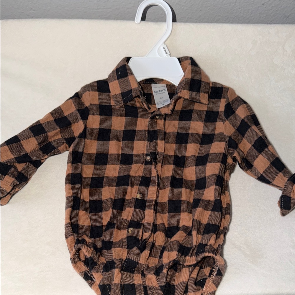 Carter's Brown and Black Checkered Button Down Shirt